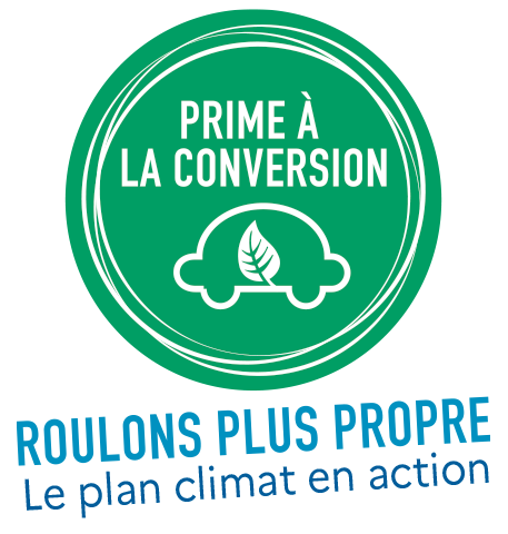 Logo du dispositif Prime à la Conversion, roulons plus propre, le plan climat en action